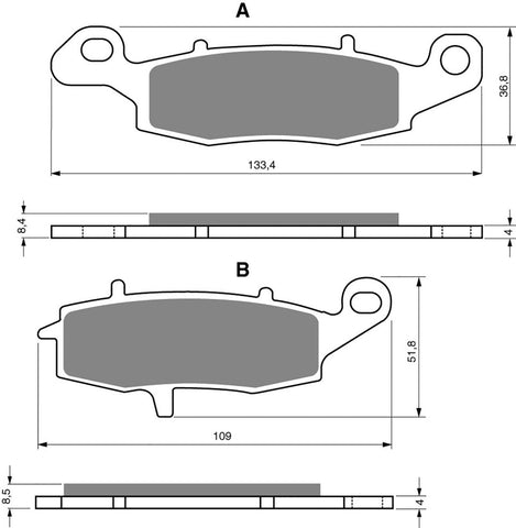 Goldfren AD Brake Pads: AD124 ≈ FA231 / FA259 / VD435 / FDB2049 / SBS704