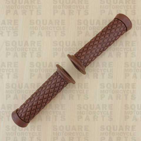 Vintage Brown Cafe Racer Motorcycle Grips – 7/8 Inch (22mm) Closed End Rubber Grips For Bobber, Brat, Or Street Bike